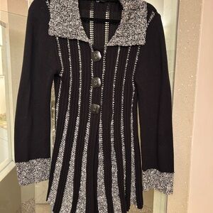 Black and White Knit Cardigan with Cool Buttons